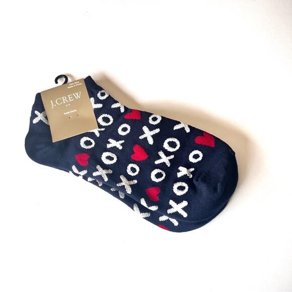 J.Crew Women's Dressy Style Ankle Socks XOXO Heart Print OS  NWT - Picture 1 of 7